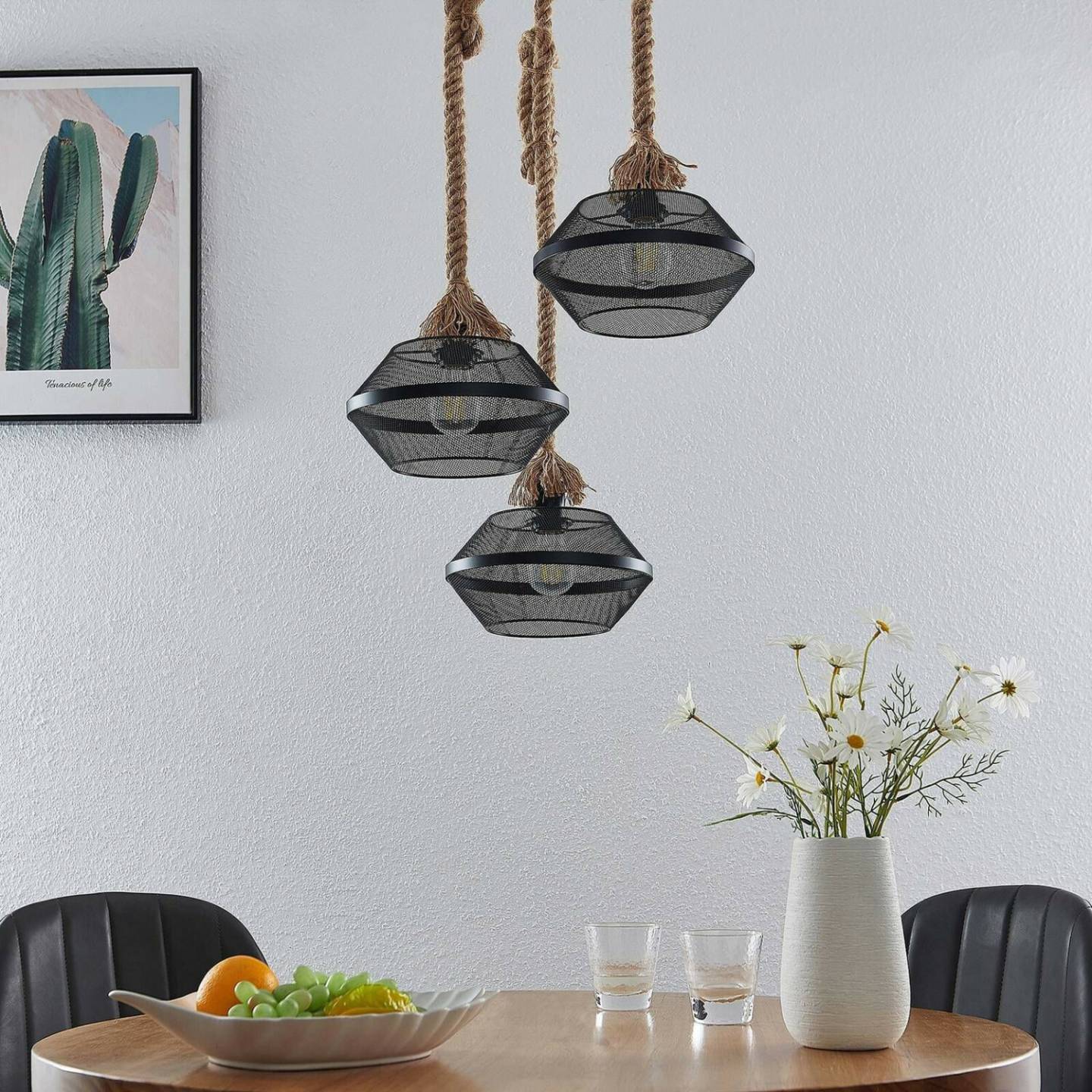 Lindby Rabia hanging light, three-bulb, round Lampade & Lampadari